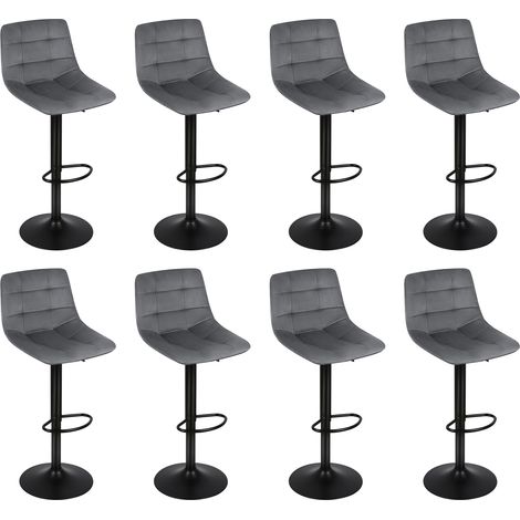 Juego de 8 Taburete de Bar con Respaldo Terciopelo Taburetes Alto Cocina, Taburete Cocina Moderna - Gris oscuro (1/5)