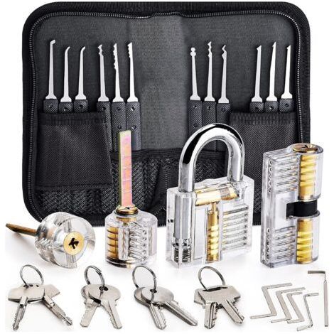Kit de Crochetage Serrure, Preciva 26-Pièce Lock Picking Kit, Outils de D’entraînement avec 4 Serrure Transparente pour Serruriers Débutant et Pro (Noir) (1/5)