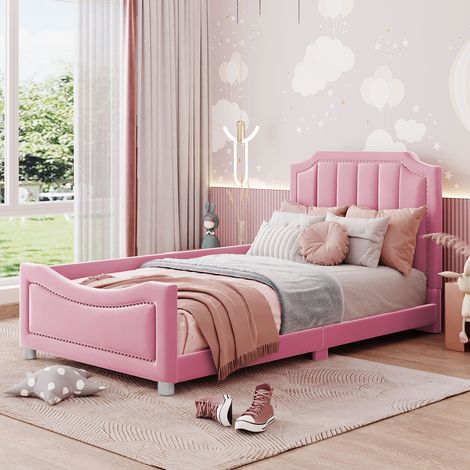 lit enfant canapé couchage 90x200 flanelle bois rose OKMYHOME (1/5)