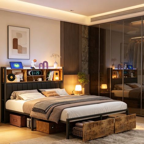 Letto matrimoniale 160x200 cm in velluto con LED regolabile e USB Type-C, testiera trasformabile, struttura in acciaio