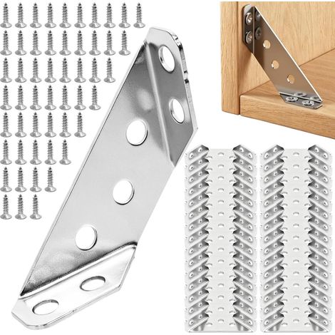Lot de 30 connecteurs d'angle en acier inoxydable - Connecteur d'angle à 90° - Support de meuble en métal avec vis - Équerre de fixation - Pour renfort, réparation, étagère, armoire, meubles en bois (1/5)