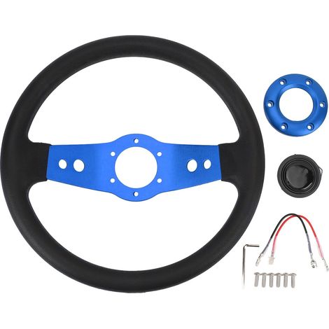 Volante per auto in PU da 13 pollici, aspetto elegante, resistente agli urti, presa migliorata, facile installazione, blu racing (1/5)