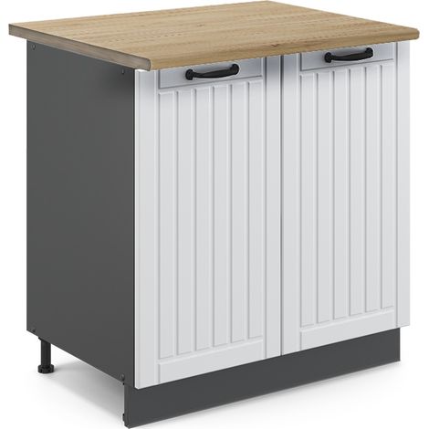 Meuble bas sous-évier Fame-Line, Blanc campagne, 80 cm avec étagère, PT Chêne, Vicco (1/5)