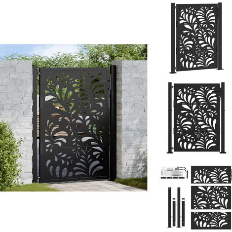 Gartentor Schwarz 105x130 cm Stahl Wellen-Design - Gartentor - Gartentore - Zauntor - Sicherheitstor (1/5)