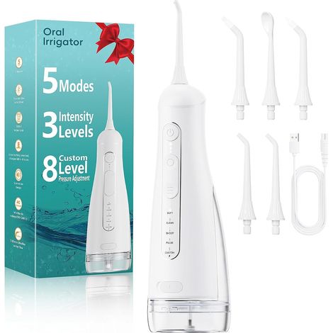 Jet Dentaire Hydropulseur Portable, Hydropulseurs et Irrigateurs 5 Modes 20 Niveaux (1/5)