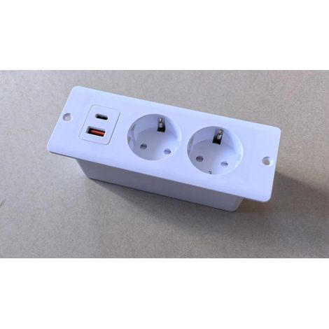 Multiprise de bureau avec 2 prises, 1 port USB, 1 port PD20W Type-C et un câble de 1,5 mètre (blanc). (1/5)