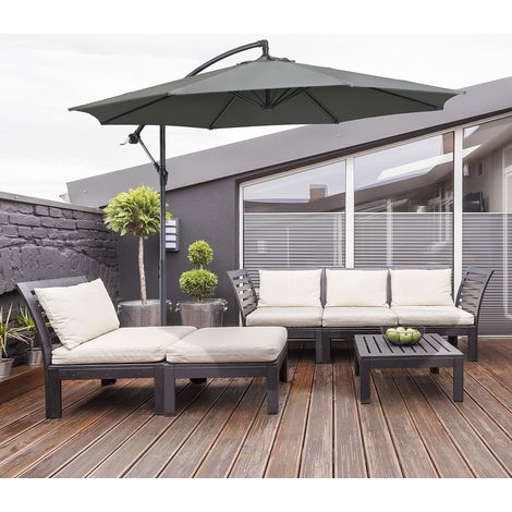 Parasol extérieur 3x2,5m décalé manivelle structure anti-UV acier polyester, gris