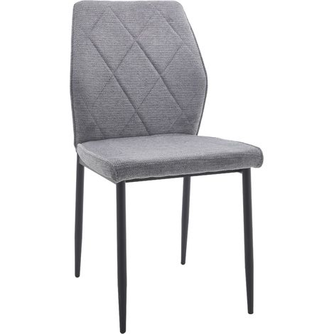 Home Heavenly® - Pack 4 sillas comedor tapizadas PATRICE, respaldo ergonómico detalle rombos y patas metal negro. 86,5x45x56 cm. Color: Gris (1/5)