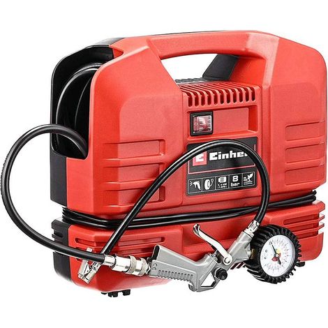 Einhell Kompressor TC-AC 190 OF Set (1100 W., max. 8 bar, 190 l/min Ansaugleistung, Motordrehzahl 15000 min-1, 3 Meter Schlauch, inkl. 3-tlg. Adapter-Set, ölfrei) (1/10)