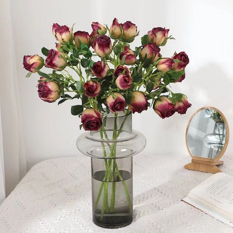 Rose Artificielle - Tige Longue 48 cm - Pétales en Soie avec Finition Vieillie - Pour Bouquets DIY, Centre de Table Mariage, Décoration Intérieure et Événements - 1 Pièce (1/5)