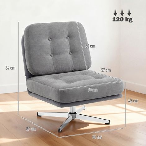 Fauteuil pivotant relaxant, siège de lecture rembourré en tissu chenille, assise spacieuse, coussin garni de plumes, piètement acier, couleur gris perle (1/5)