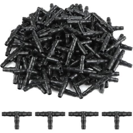 100 Pcs Tee Raccord de Tuyau 4/7mm- T Raccord Connecteur PVC d'arrosage Buse d'atomisation Goutte à Goutte Micro Spray Irrigation Joint pour Tuyau Systèmes Automatique Outil (1/5)