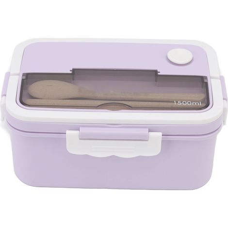Boîte à lunch de 1500 ml en plastique résistant à la chaleur, type bento, avec baguettes et cuillère, idéale pour les étudiants. Couleur : violet taro. (1/5)