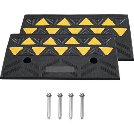 Rampe de seuil en caoutchouc, lot de 2, hauteur 11 cm, capacité 15 t, structure stable pour voitures, fauteuils roulants, vélos et motos. (1/5)
