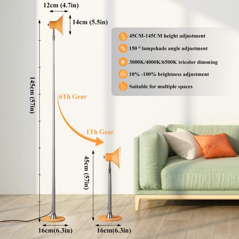 Dimmbare LED-Stehlampe, höhenverstellbar, Eisengestell, moderner Stil, verstellbarer Winkel, geeignet für Wohnzimmer, Schlafzimmer, Leselampen für den Innenbereich, Modell B - Holzmaserung.