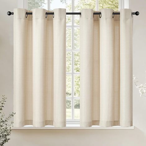 Rideau de Cuisine à Oeillets, 2Pièce Beige 95Lx90Hcm (1/5)
