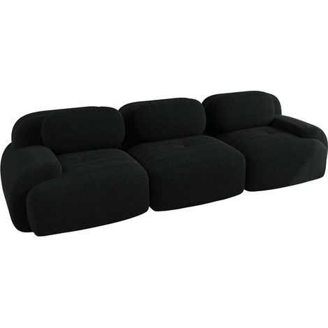 Canapé 3 places modulaire en tissu côtelé premium, sans structure, design ergonomique avec accoudoirs incurvés, antidérapant, noir (1/5)