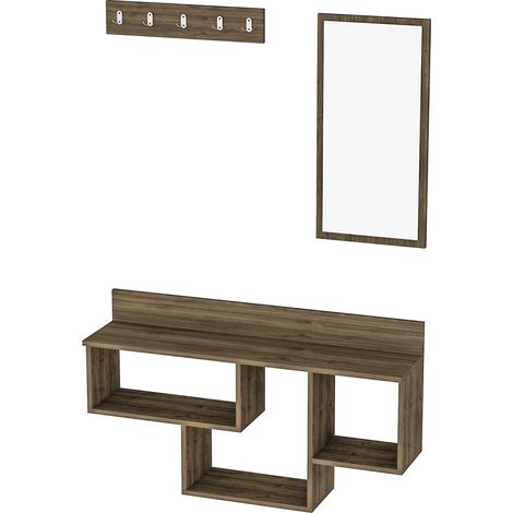 Étagère murale avec miroir en noyer (1/5)