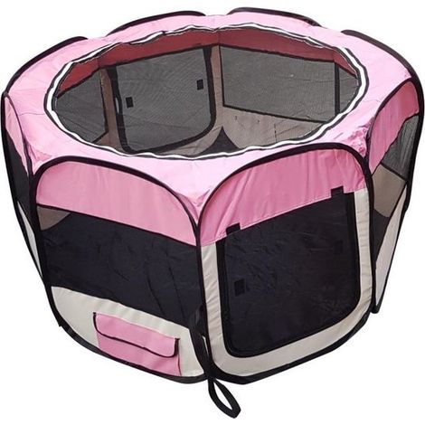 Parc pour chiots en nylon rose - Pliable - 60 cm de haut - Léger - Octogonal - Tente pour chien - Tente pour chiot - Parc pliable (1/2)