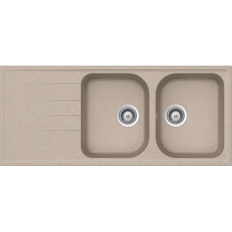 SCHOCK  Lavello Cucina Lithos D200 2 Vasche con Gocciolatoio, Vasca Reversibile, Materiale Cristalite®, Color Avena, 1160x500mm (1/3)