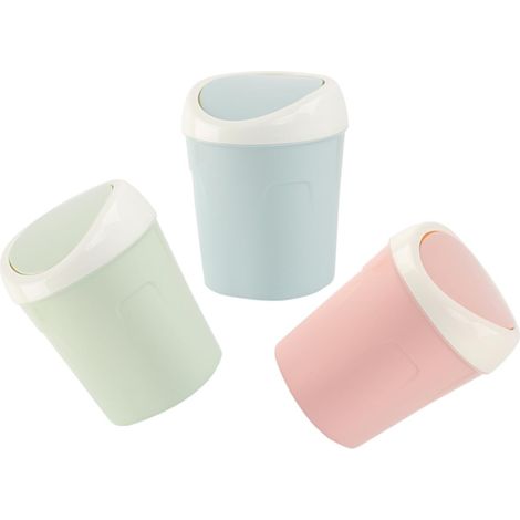 Poubelle - Lot De 3 - Plastique - Couvercle Pivotant Anti-Odeurs - Bureau Cuisine Salle De Bain - 17x13x13cm (1/5)
