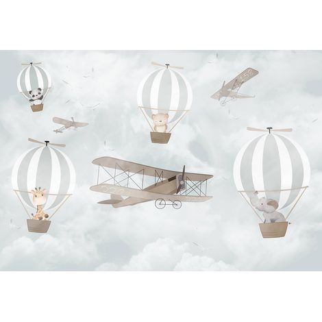 Papier peint panoramique Enfants - Avions Montgolfières - 130 cm x 89 cm (1/2)