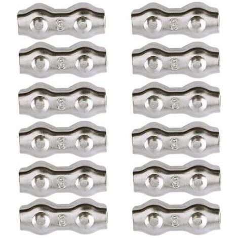 Serre-câble , Serre Cable Acier 3mm 12 Pièces Serre Câbles Duplex Pince de Câble Acier inoxydable 304 D'agrafe de Câble,Câble Poignées pour 2mm Câble Métalliques Pince À Câble Corde à Linge,AAFGVC