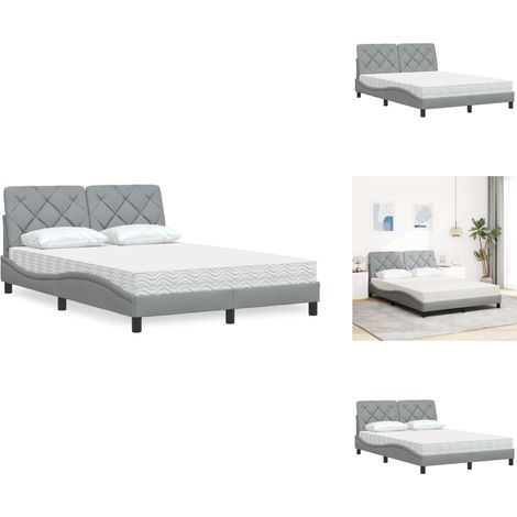 Lit avec matelas gris clair 140x200 cm tissu - Lit - Lits - Meuble De Chambre À Coucher - Sommier (1/5)