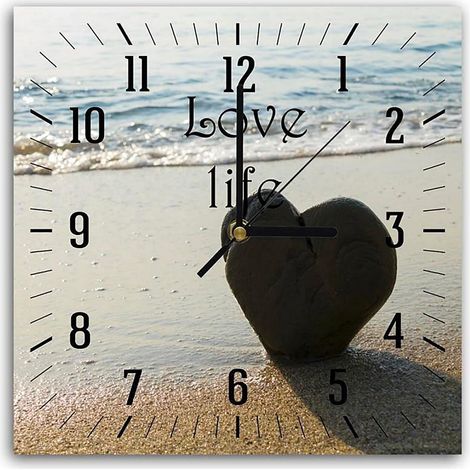 Horloge Murale Emotion Plage et Cœur Sable - Déco Zen - 30 x 30 cm