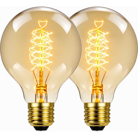 Lot de 2 ampoules Edison filament spiral format G80, 60 W sous 220 V, culot E27, lumière chaude, pour suspension et applique murale (1/5)