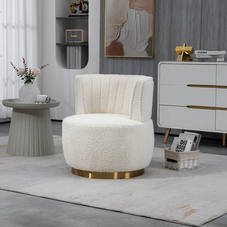 Fauteuil pivotant 62.5x62x69.5 cm blanc en Lammfell-Optik avec rotation 360° et dossier enveloppant (1/5)
