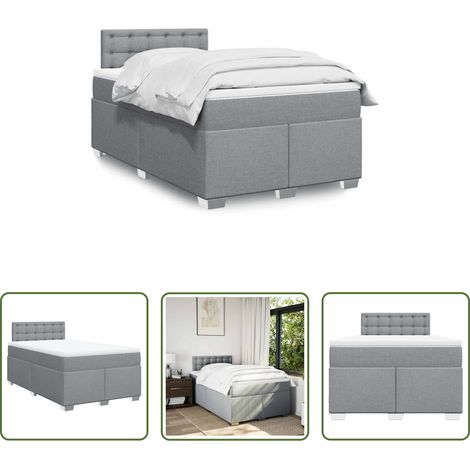 vidaXL Surmatelas - Sommier à lattes de lit et matelas gris clair 120x190 cm tissu (1/5)