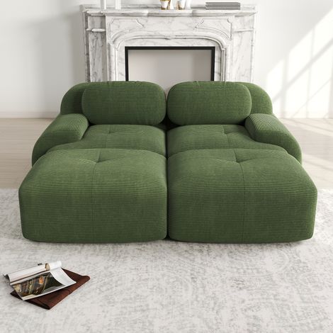 Modulares 2-Sitzer-Cordsofa 208x178x75 cm – Sofa mit integrierter Chaiselongue – Ergonomische Armlehnen – Rutschfeste Unterseite und elastischer Bezug – Grün