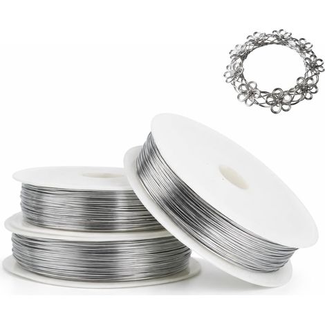 bobines de fil de fer doux pour loisirs créatifs - 0,5 mm x 40 m (120 m au total) Argent - Fil métallique pour bijoux, tricot, modelage, sculpture DIY - Fil d'acier inoxydable - Kit de loisirs créatif (1/5)