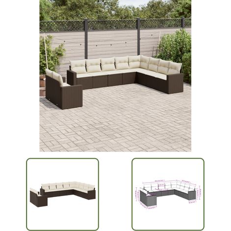 The Living Store 10-tlg. Garten-Sofagarnitur mit Kissen Braun Poly Rattan - Gartensofa - Outdoor Möbel - Lounge Set - Rattan Sofa - Gartenlounge (1/3)