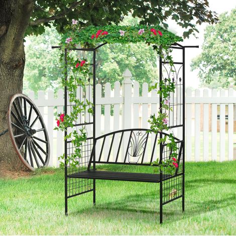 Asiento jardín con arco para trepadoras negro OKMYHOME (1/3)