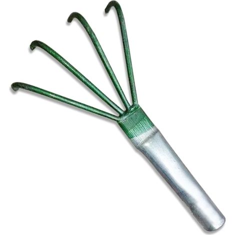 Rastrillo agrícola de acero al carbono de cuatro dientes con mango pequeño, pinzas para hojas de césped y cacahuetes, herramientas de jardinería.
