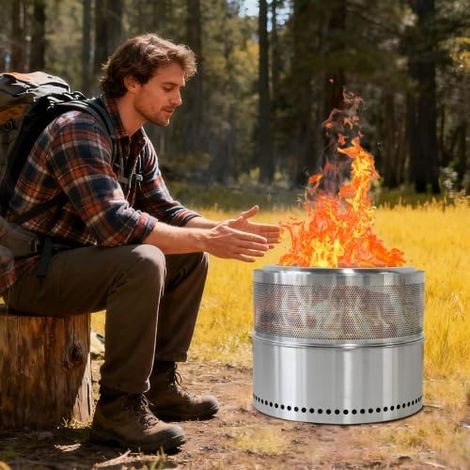 Meuble de jardin extérieur, Foyer sans fumée, cheminée a bois, cheminée para churrasco, cheminée portable em acier inoxydable para extérieur, gain de place, meuble extérieur, de... (1/5)