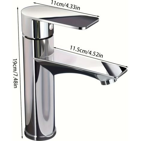 Mitigeur de Salle de Bain Monotrou Chromé – Robinet Économiseur d’Eau à Commande Chaude et Froide, Levier Unique pour Lavabo et Meuble Vasque (1/4)