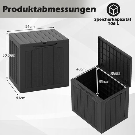 Caja de almacenamiento para exteriores de 96 l, tapa con cerradura, aspecto ratán, color negro (1/4)