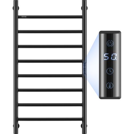 VEVOR Calentador de Toallas con Radiador Toallero con 8 Barras Calentador de Toallas Impermeable con Temporizador y Pantalla LED 5 Niveles de Temperatura Ajustables Montado en la Pared, Negro (1/5)