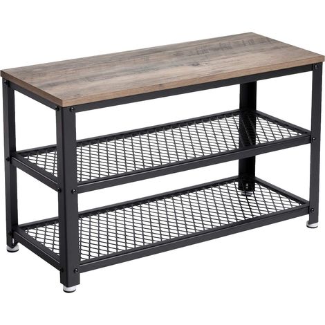 Banc à Chaussures, Étagère de Rangement à 2 Niveaux, Organisateur, à Chaussures, 73 x 30 x 45 cm, pour entrée, Salon, Cadre en Acier, Style Industriel, Grège et Noir LBS73MB (1/5)