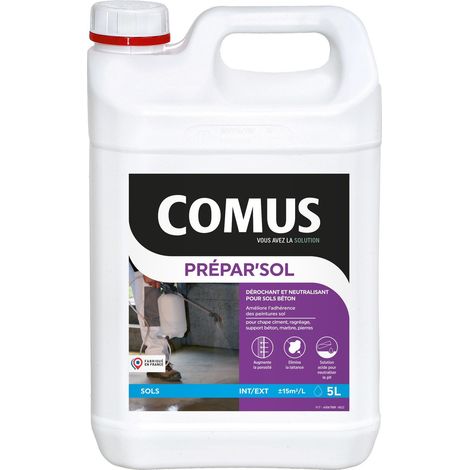 Comus – Dérochant et neutralisant sols béton 5L – Améliore la porosité – Neutralise pH alcalin – Élimine laitance – Pour béton et ciment - SOL 5 L (1/3)