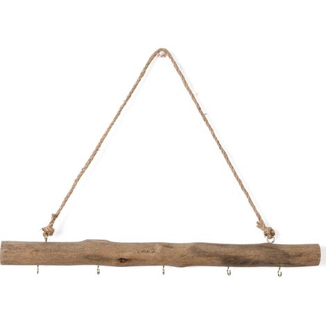 Porte-bijoux Murale en Bois Flotté - Branche Naturelle avec 5 Crochets - Décor Rustique pour Salle de Bain Chambre ou Entrée - 1 Pièce (1/5)