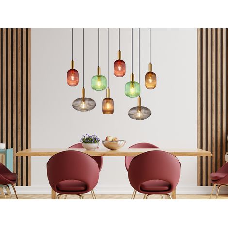 LED Pendelleuchte mehrflammig lang aus Rillenglas Bunt, Breite 125cm (1/5)