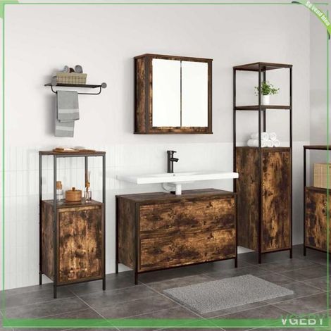Ensemble de mobilier de salle de bain 3 pcs - FAF7291712445361 - Chêne fumé - Bois d'ingénierie - Grand rangement (1/5)