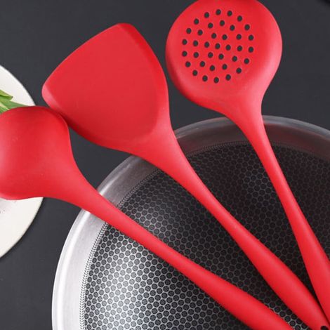 Ensemble d'ustensiles de cuisine en silicone rouge – spatule et cuillère