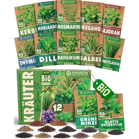 Bio Kräutersamen Set 12 Sorten samenfestes Saatgut ZenGreens