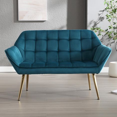 Wahson 2 Seater Sofa in Velvet Upholstered Modern Couch Comfortable Loveseat Sofa with Metal Legs for Bedroom Living Room, Blue