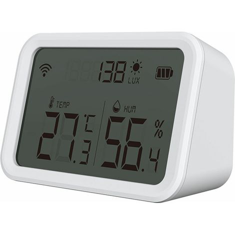 Green Mobility-Lumière + température et humidité capteur intelligent troisenun APP contrôle température intérieure intelligente et compteur d'humidité blanc, modèle wifi (sans batterie) modèle wifi (s (1/5)